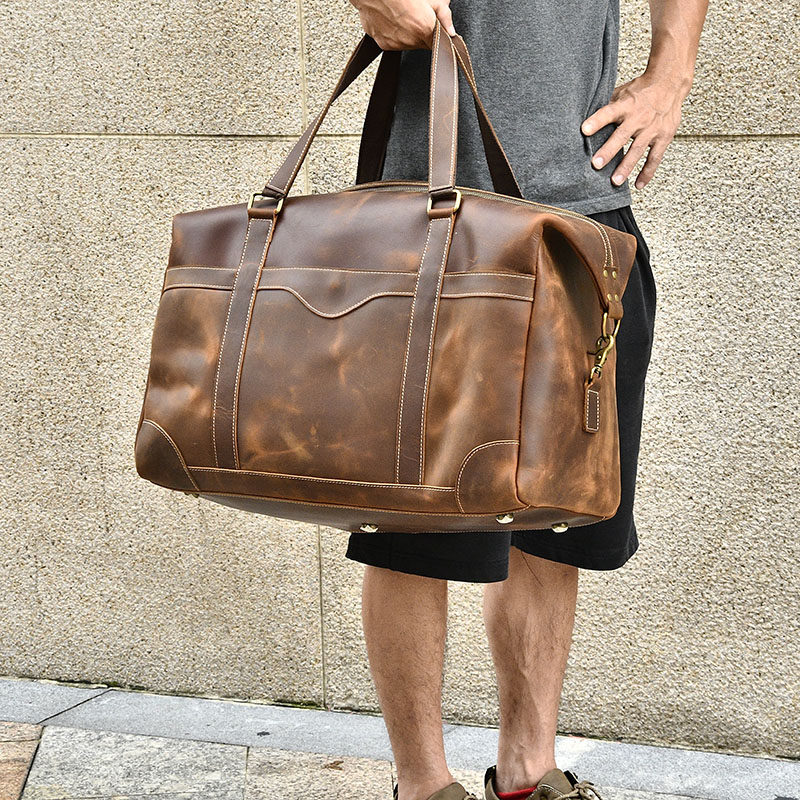 大容量复古疯马牛皮旅行包男士头层牛皮出差手提行李单肩斜挎包男