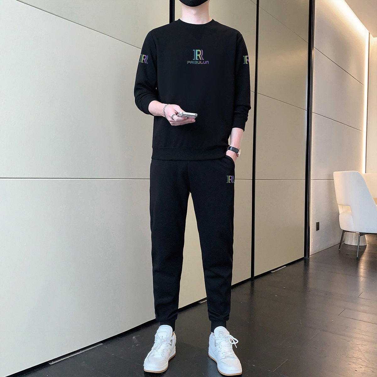长袖套装男士时尚休闲百搭春秋季卫衣潮流圆领修身帅气男装