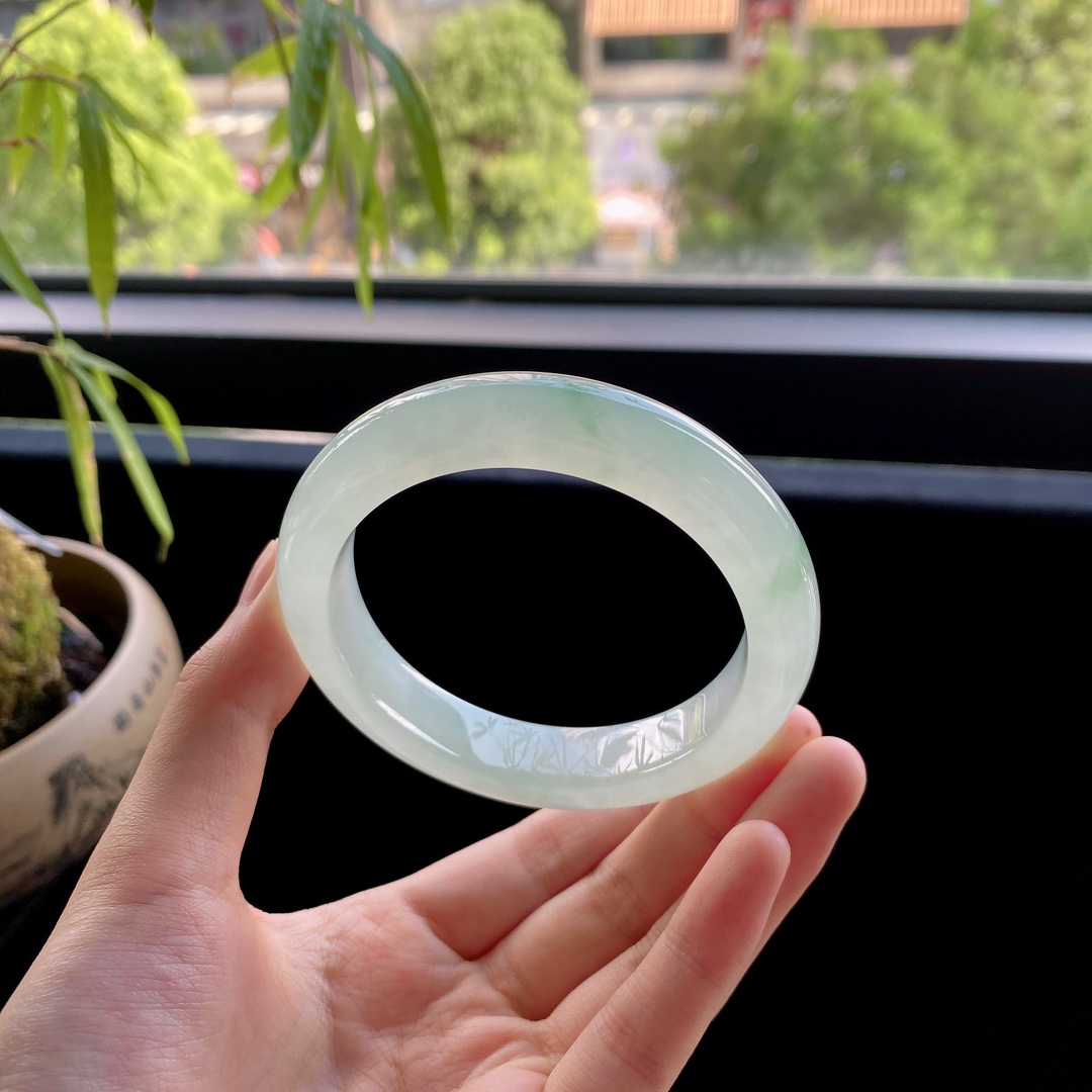 好色珠宝  圈口58缅甸老坑A货冰种芙蓉种正圈女款翡翠手镯