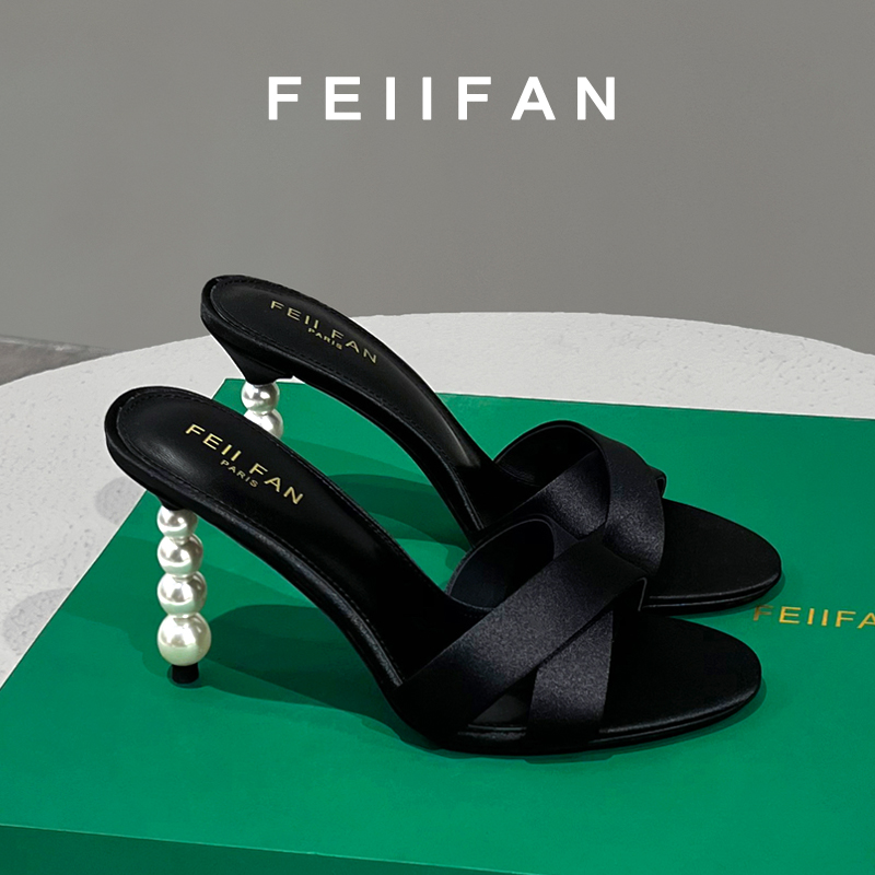 【现货】高跟拖鞋2025春夏季新款细跟外穿气质百搭女士珍珠凉鞋3919