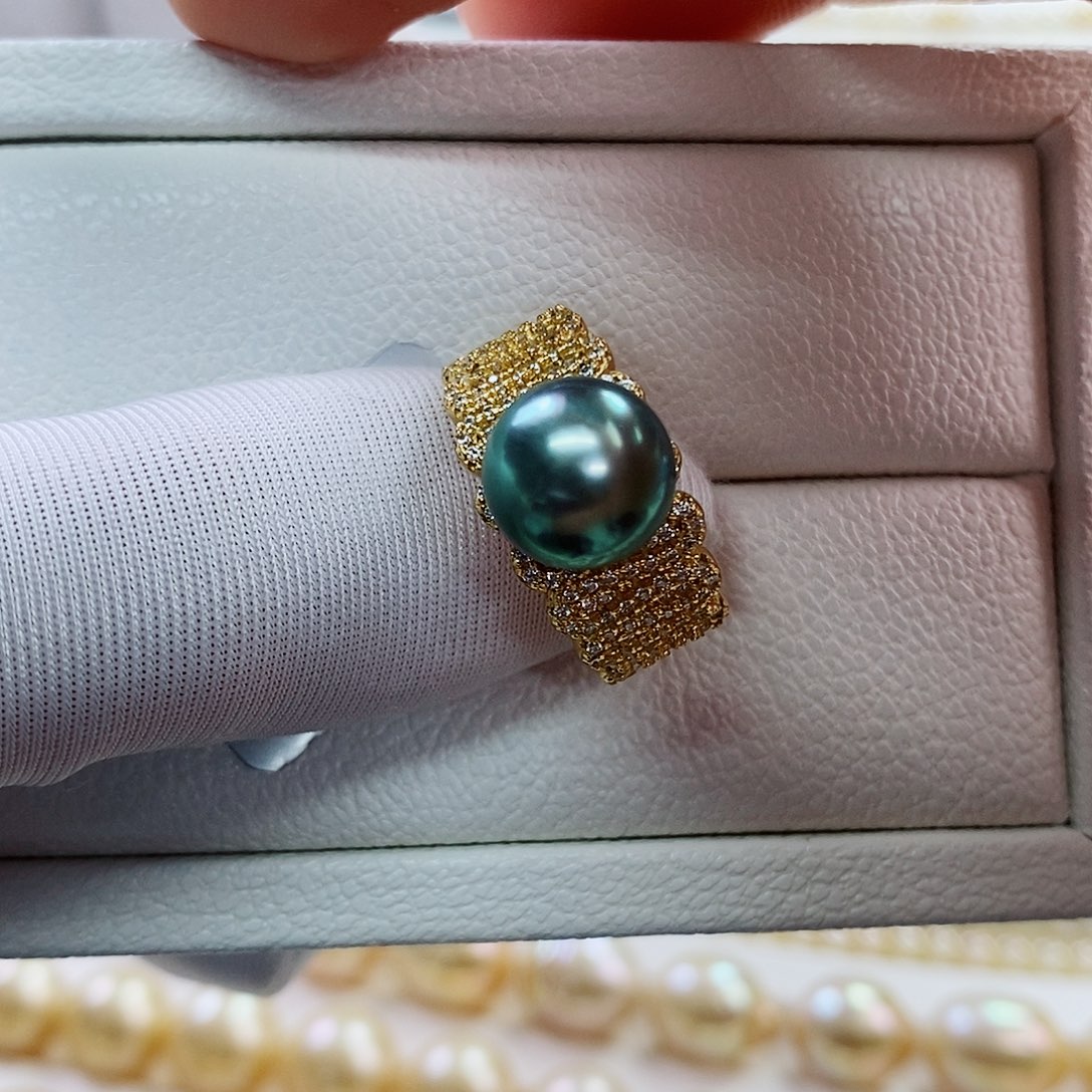 银S925镶嵌戒指海水珍珠9-10