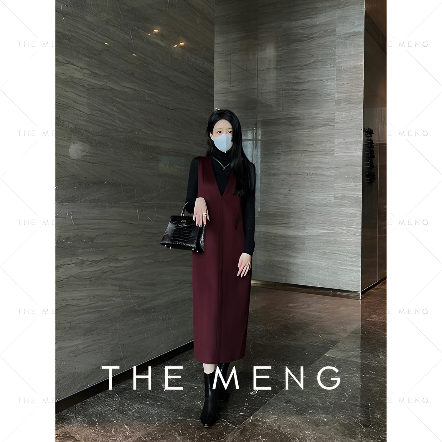 THE MENG【微醺】时尚气质显瘦减龄复古修身无袖百搭背心裙#QH2772