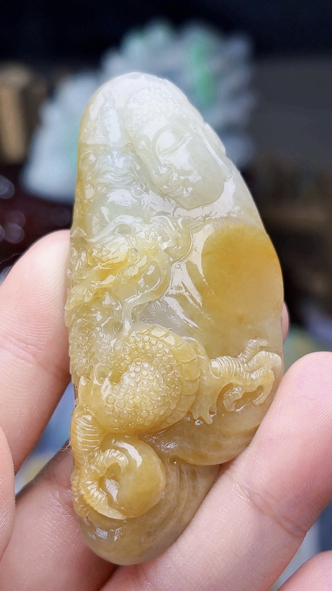 天然缅甸翡翠冰胶黄翡龙牌毛货买断需抛光尺寸70-30-14