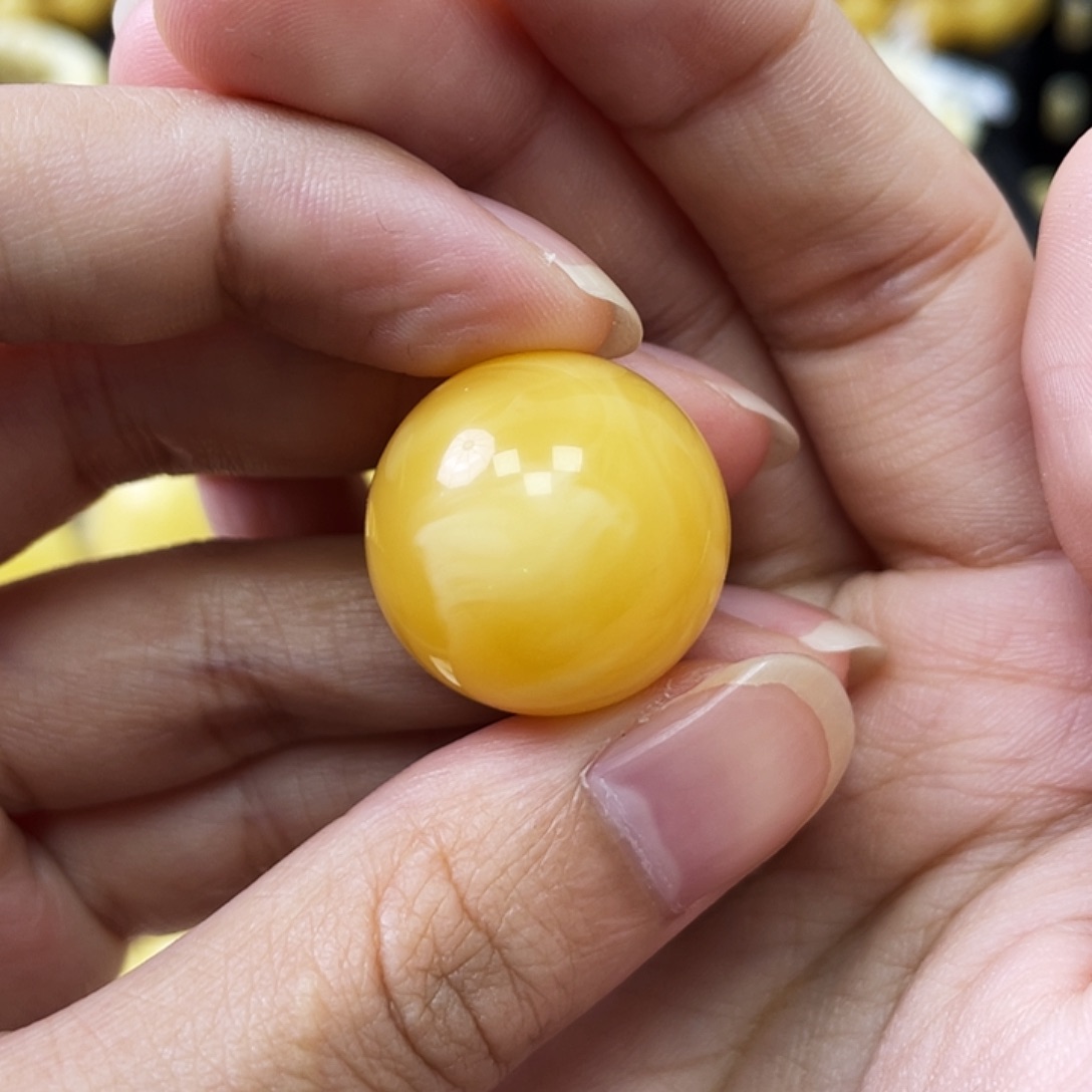 蜜蜡未镶嵌珠宝奇石鸡油黄浓蜡妖花21.3mm