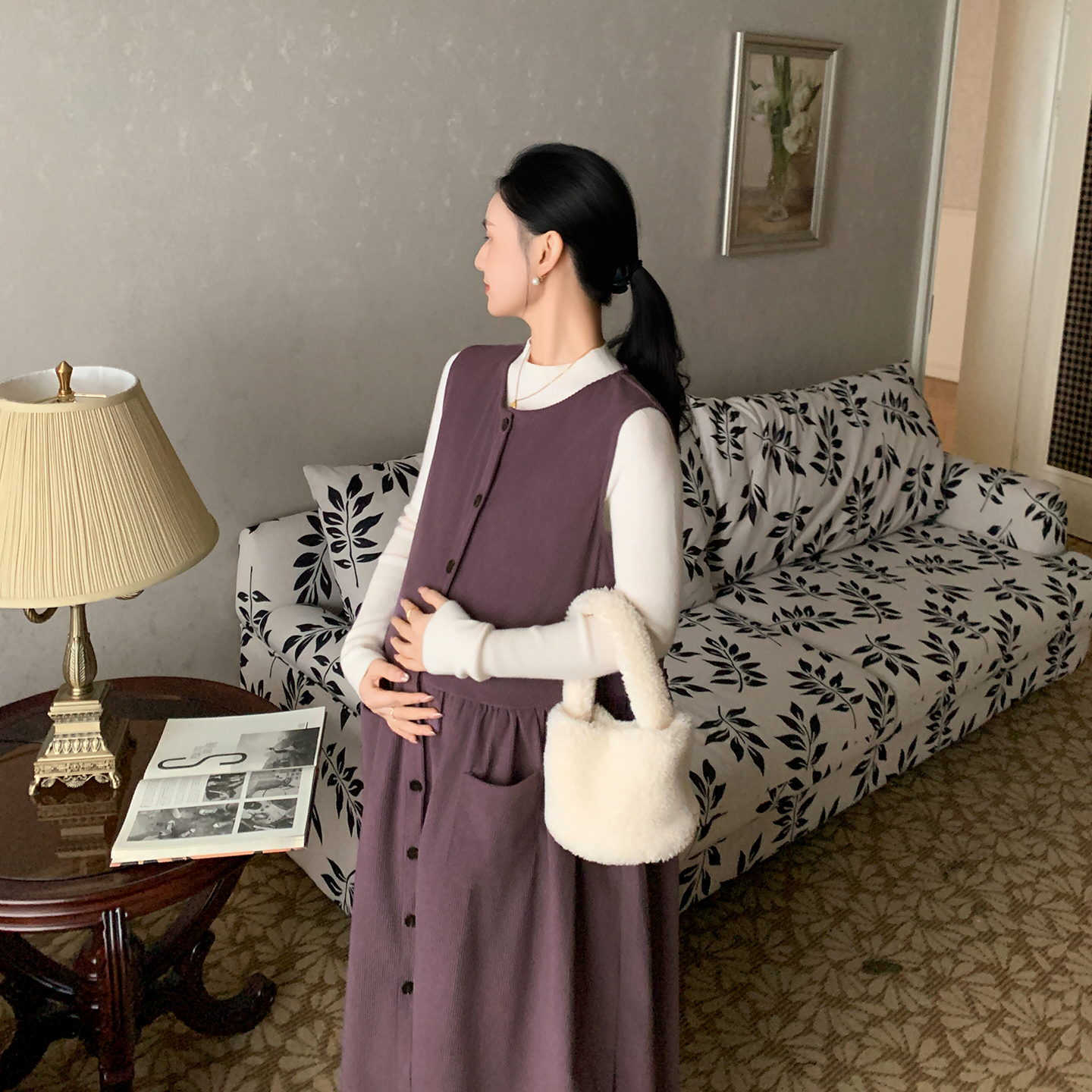 ZMA孕妇装【一排扣贴袋背心裙套装】连衣裙穿搭冬季纽扣A字长裙内搭