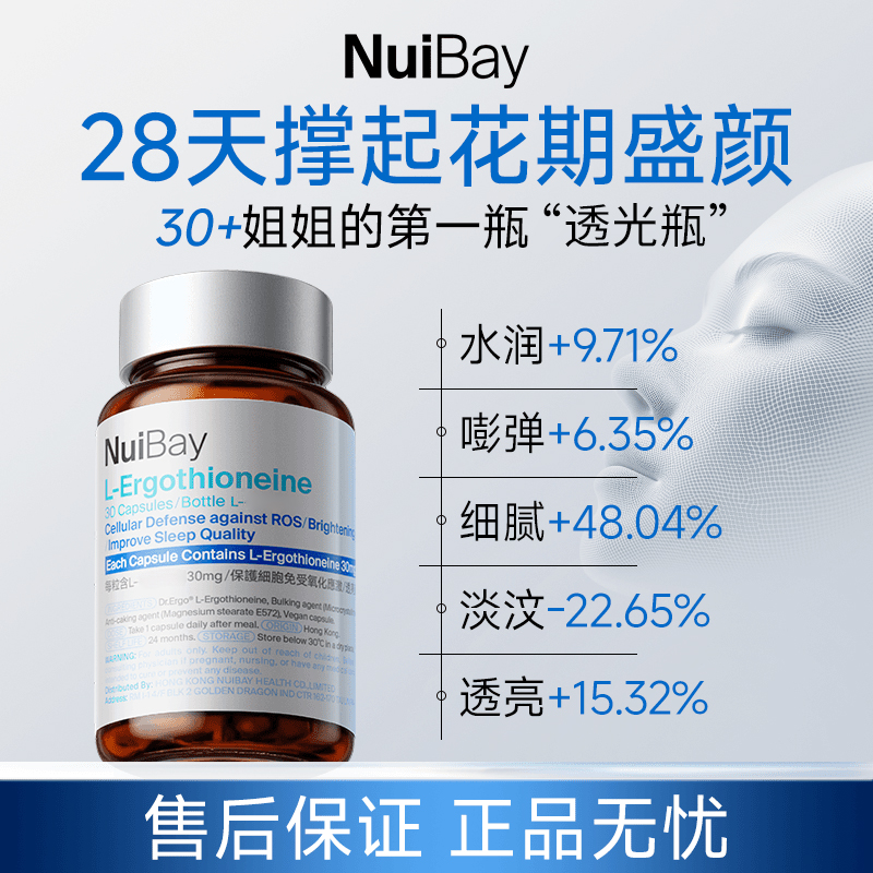 【到手4瓶】NuiBay抗衰老30mg透光瓶K衰反重力胶囊30粒/瓶椎名