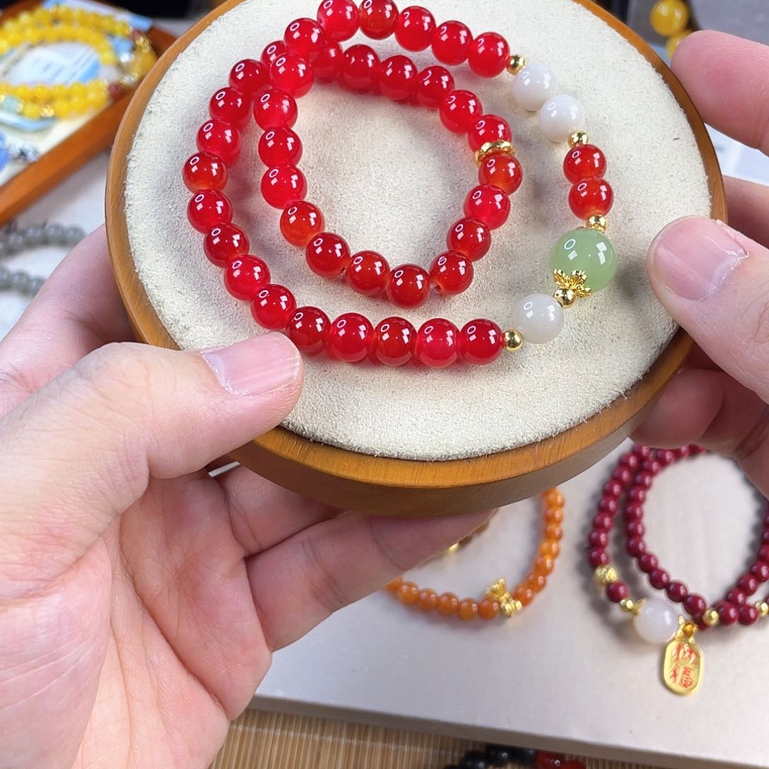 玛瑙手饰银S925镀金镶嵌