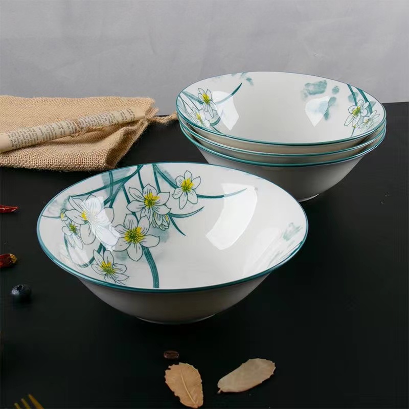 6个装！7英寸水仙花面碗，釉下彩，破损包赔