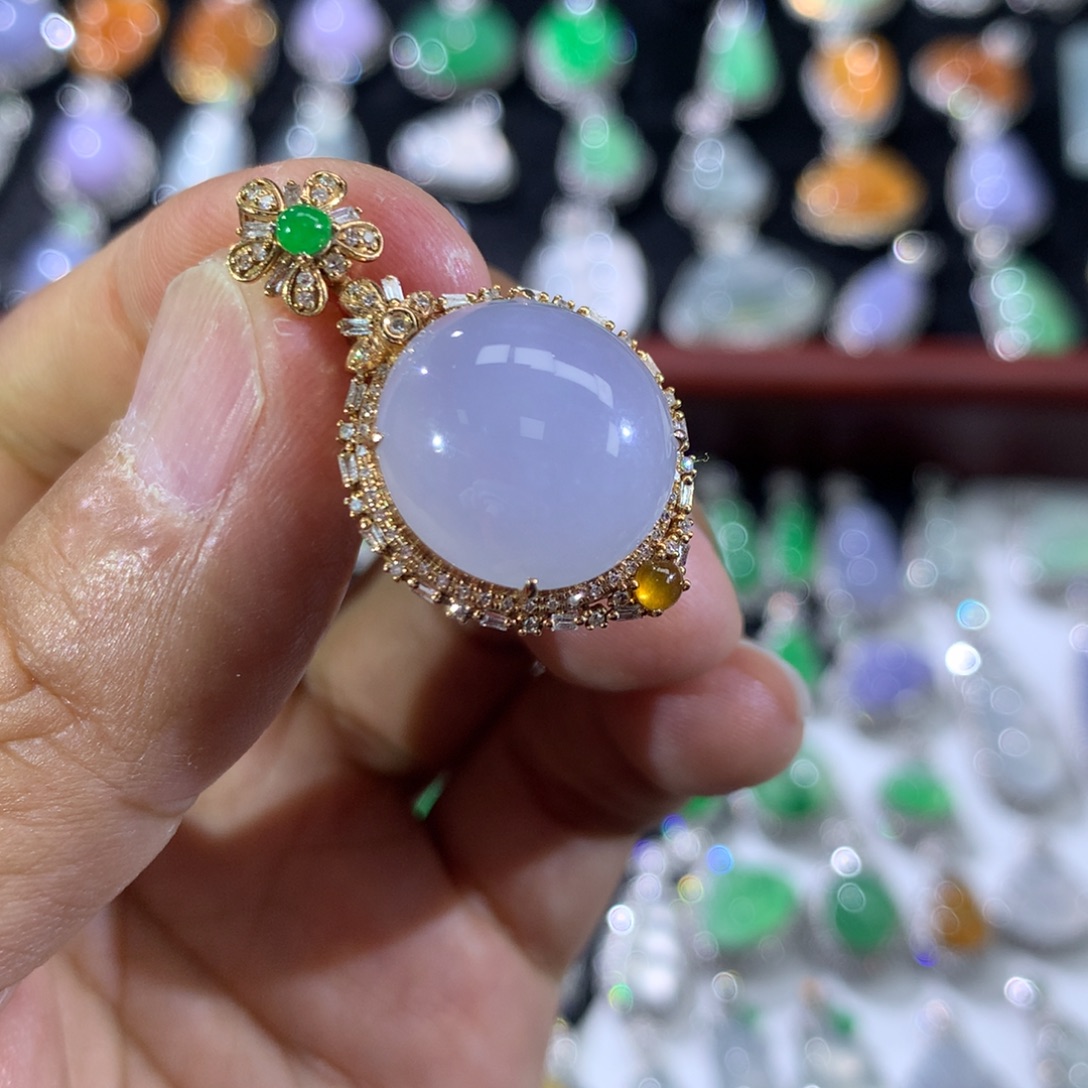 翡翠18K金镶嵌吊坠(不含链)