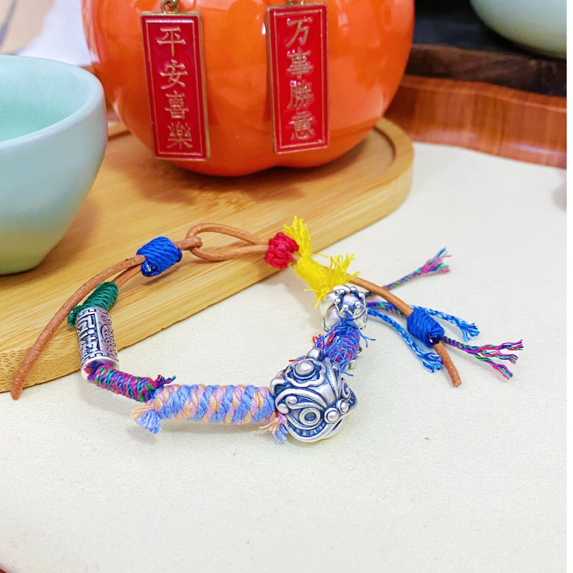 足银手链 【壹家银店】足银卷卷蛇醒狮手编新年新气象复古民族风