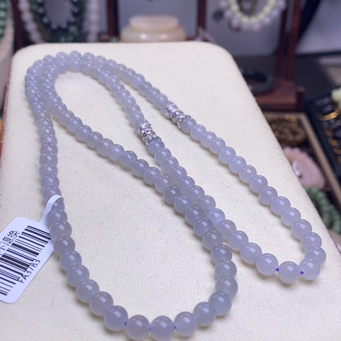 和田玉精品冰烟紫老矿料三用款珠链6m未镶嵌