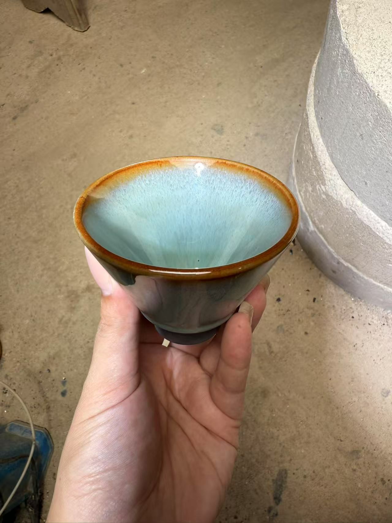 茶器茶杯 天青色  斗笠杯