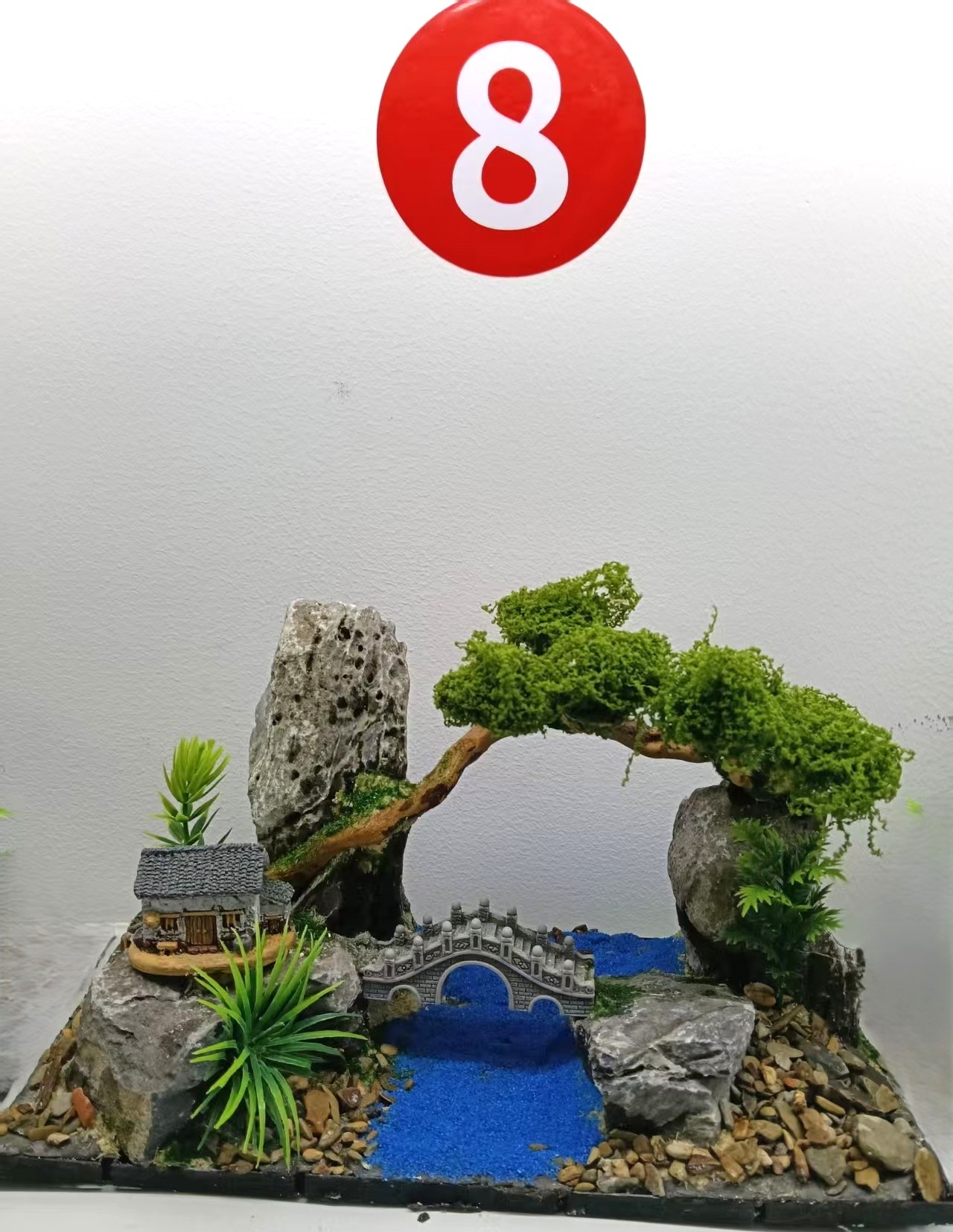 （一物一景）鱼缸山水风格造景，固定一体骨架，仿真水草，适用30缸