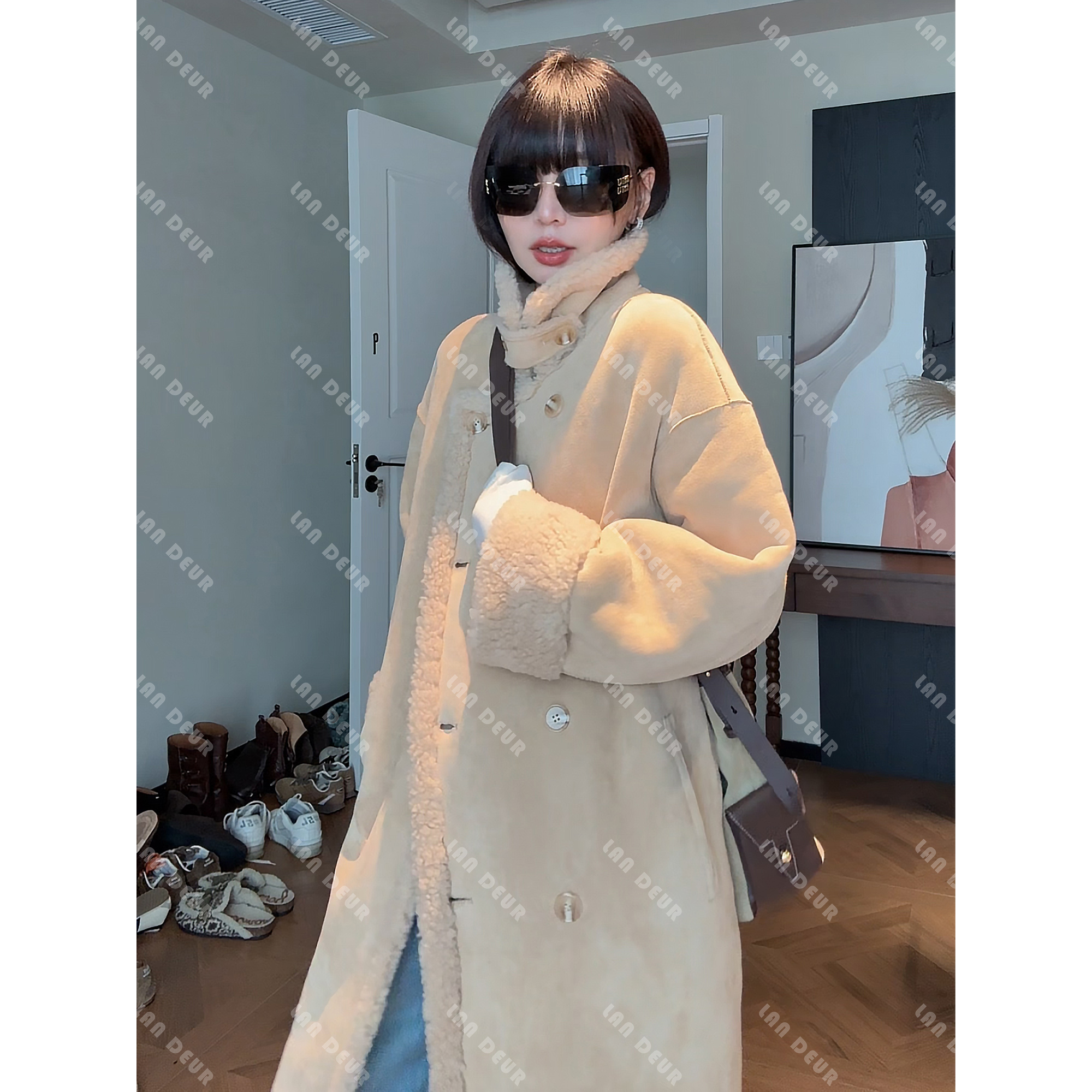 JIUJIU【鸢尾碎片】绵羊毛时尚百搭简约中长款保暖毛毛外套外搭女