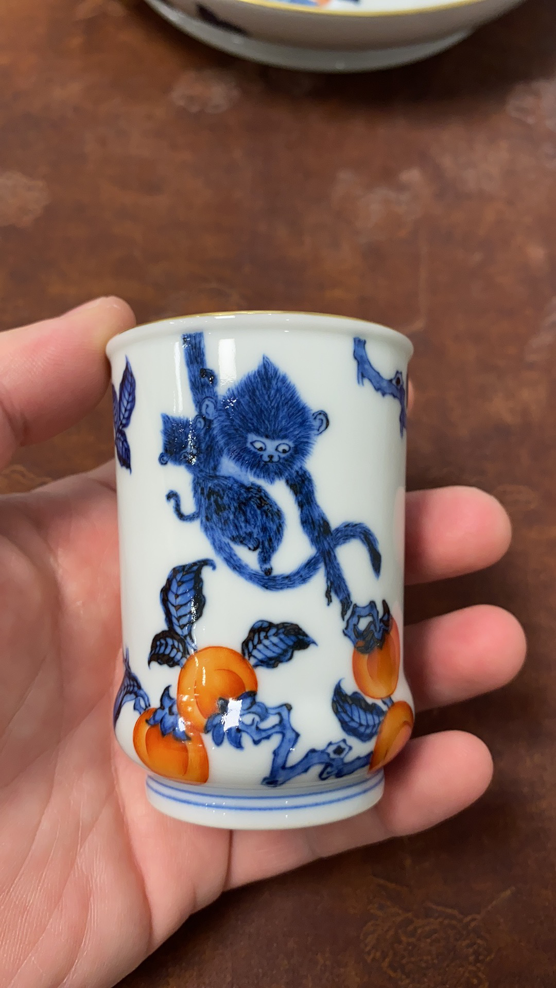 又见春风青花矾红灵猴摘柿闻香杯