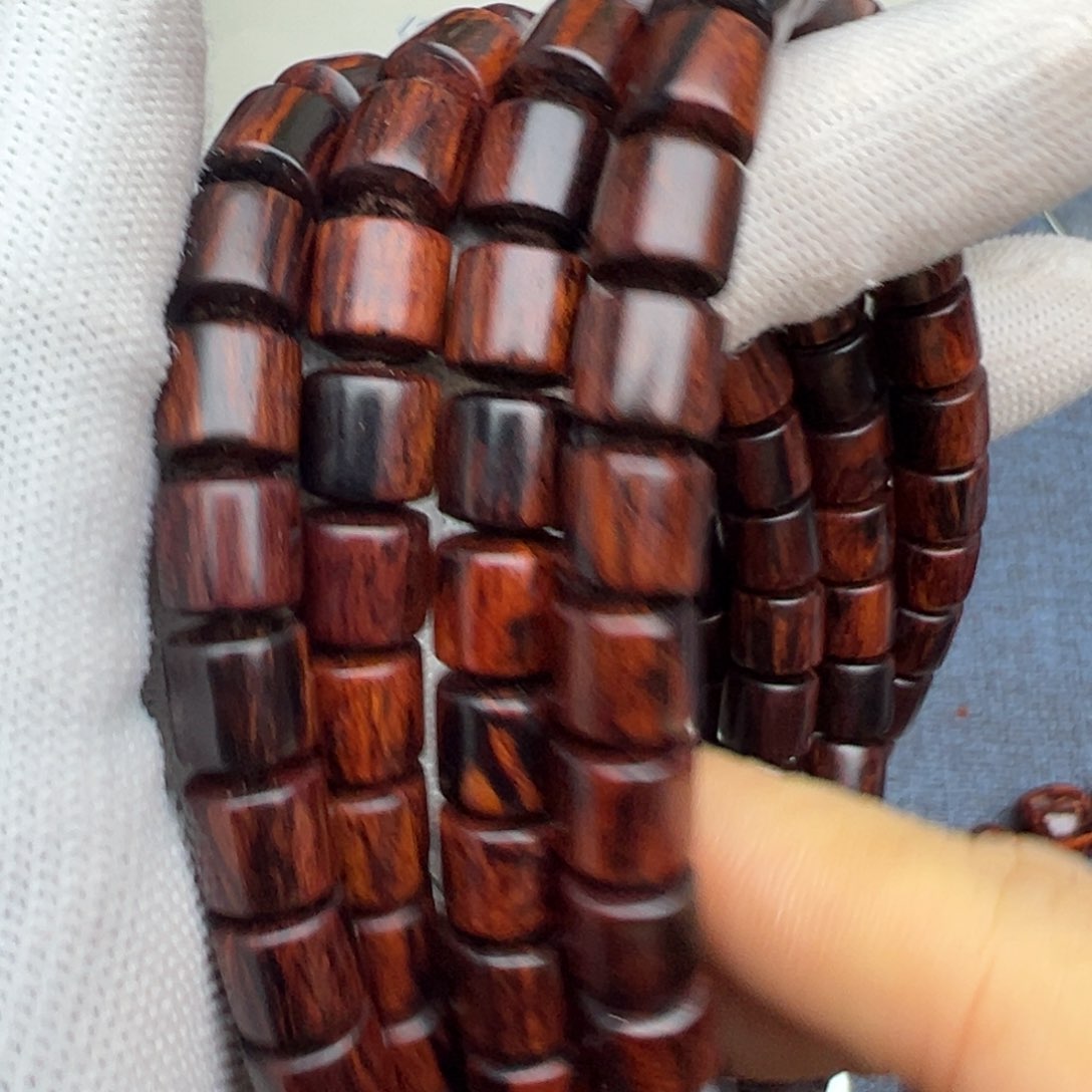 木天**律海南红降花梨公8×8桶珠108满火焰纹