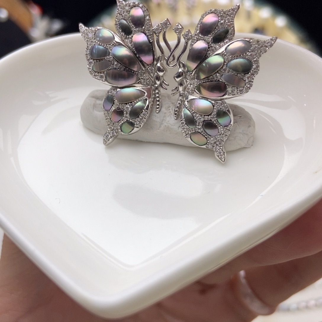 银S925镶嵌海水珍珠画框炫彩大溪地切珠耳钉