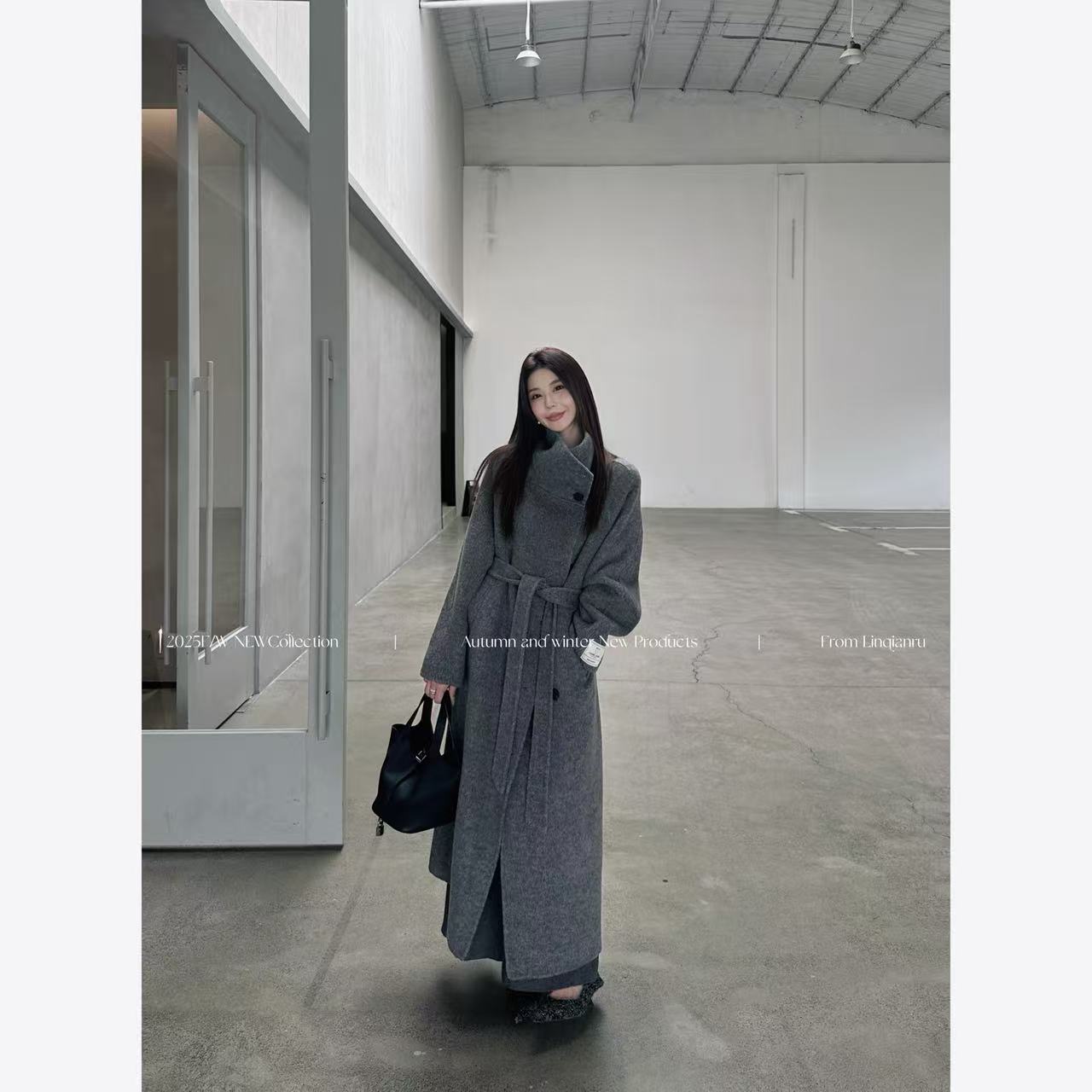 【林千入·主角大衣】长款中长款拼接秋冬立领毛呢休闲气质羊毛大衣