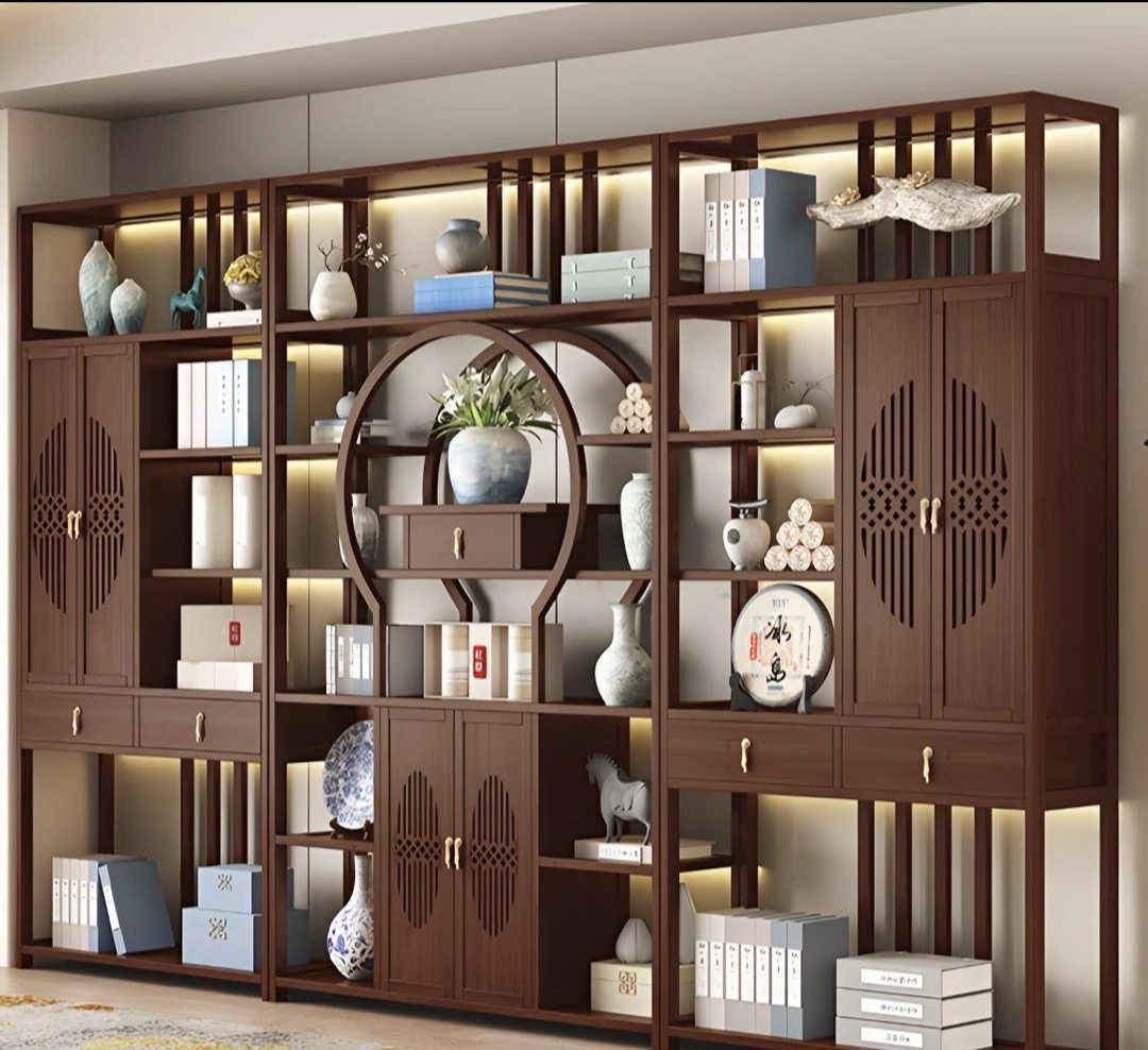 新中式架茶柜置物架茶叶收纳柜茶具陈列架家用客厅隔断展示柜