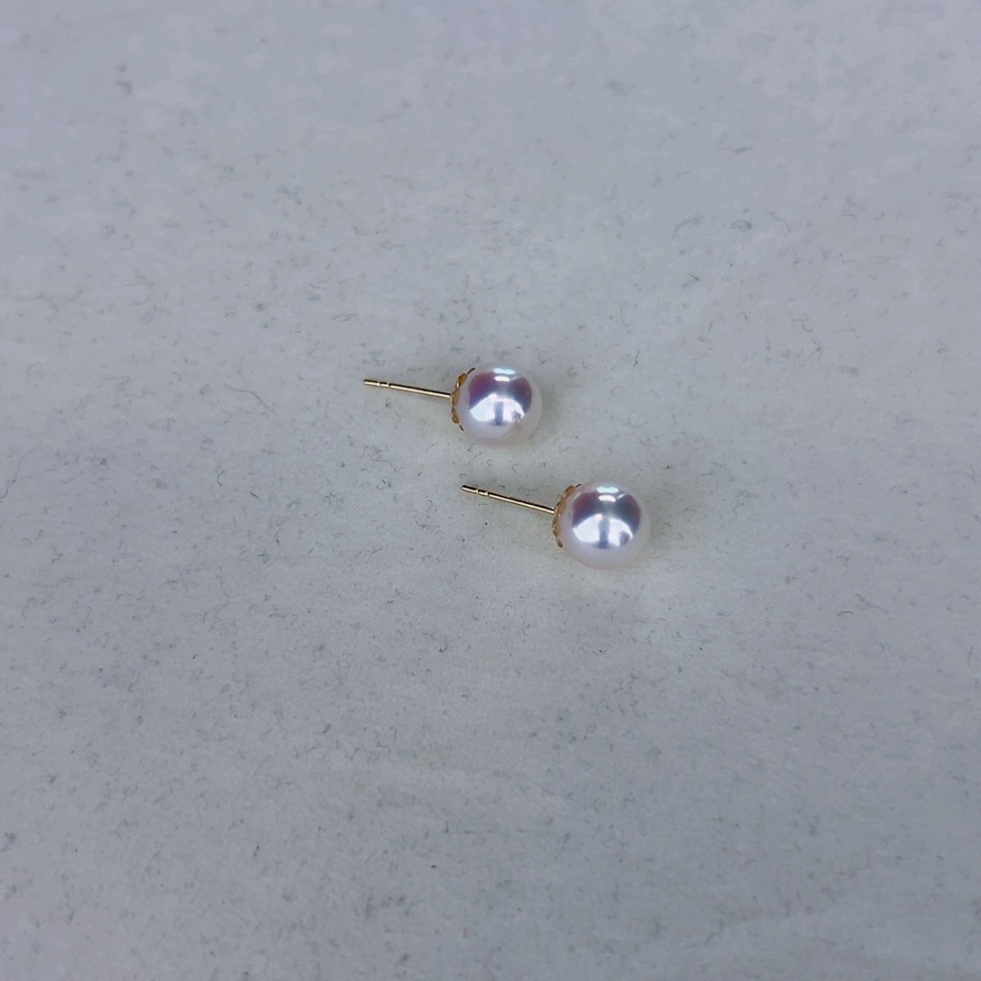 海水珍珠海水akoya天女耳钉7.5-8mm18K金镶嵌