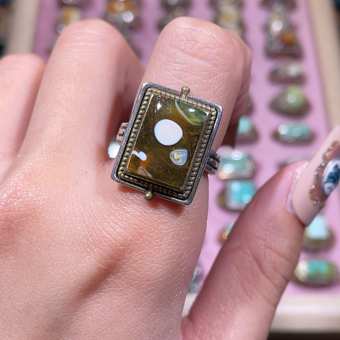 琥珀银S925镶嵌戒指