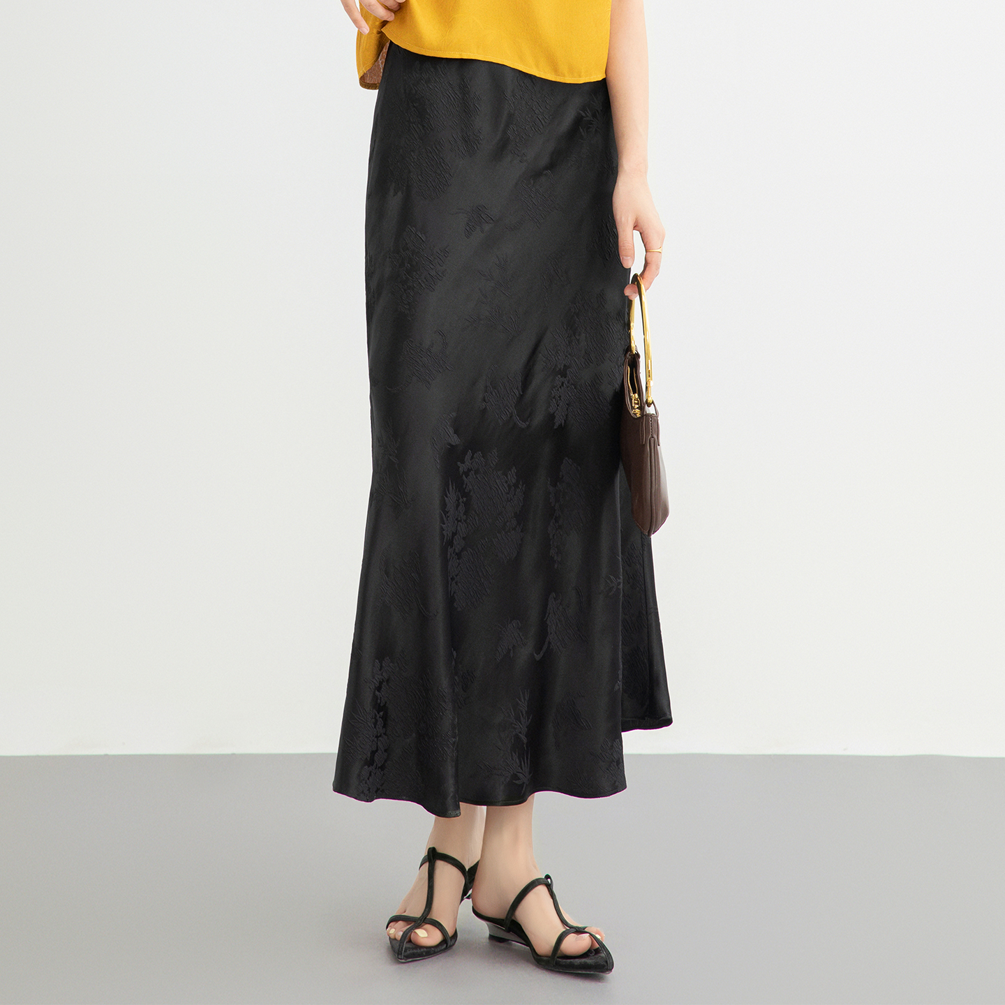 轻奢气质真丝冠乐缎提花半身裙女高腰修身中长裙桑蚕丝包臀鱼尾裙