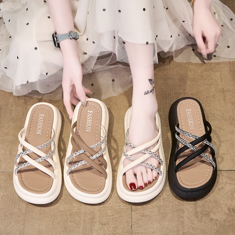 2025新款夏季一字拖夏季百搭胶粘鞋凉鞋平跟凉拖鞋外穿纯色休闲风