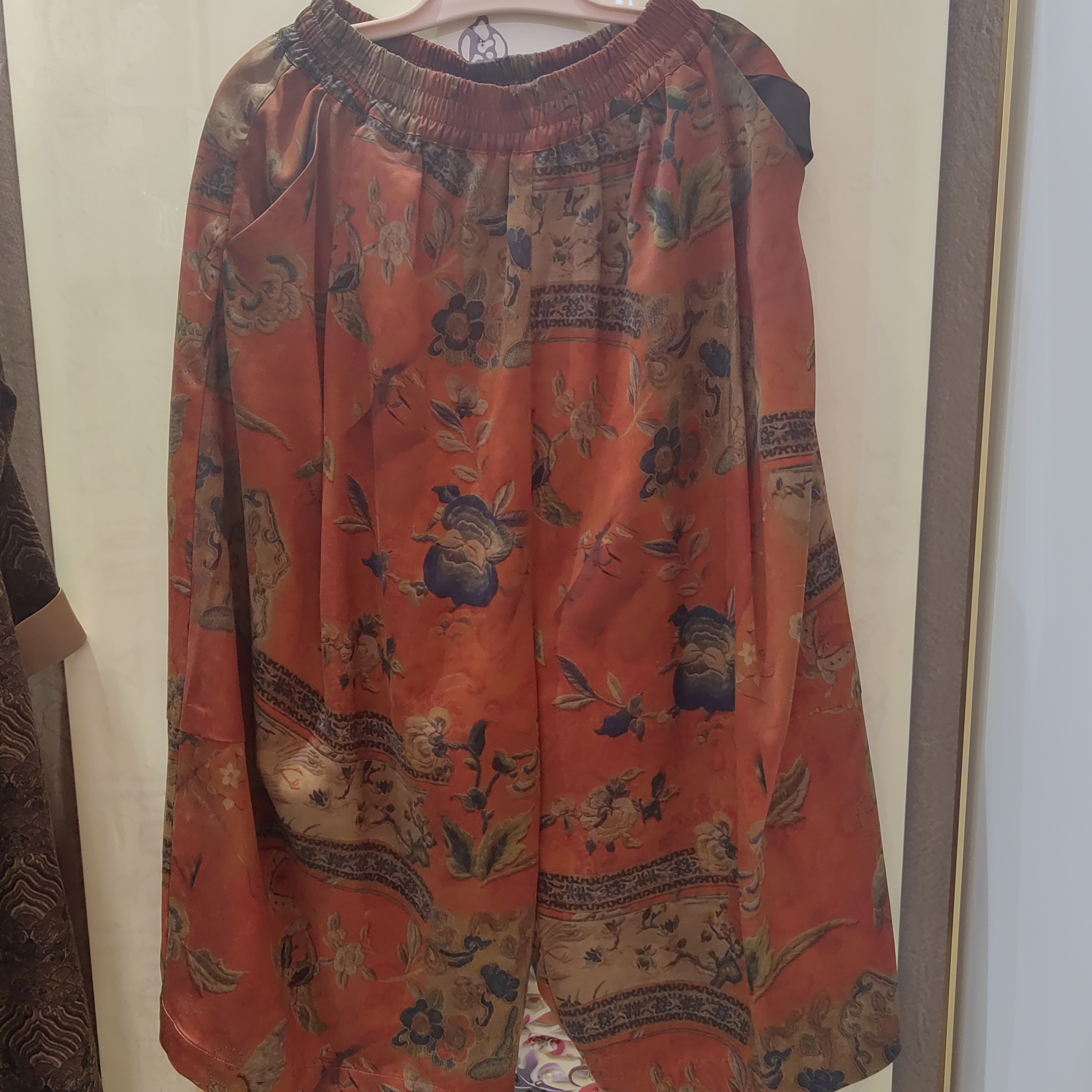 中式复古松紧腰香云纱提花阔腿裤