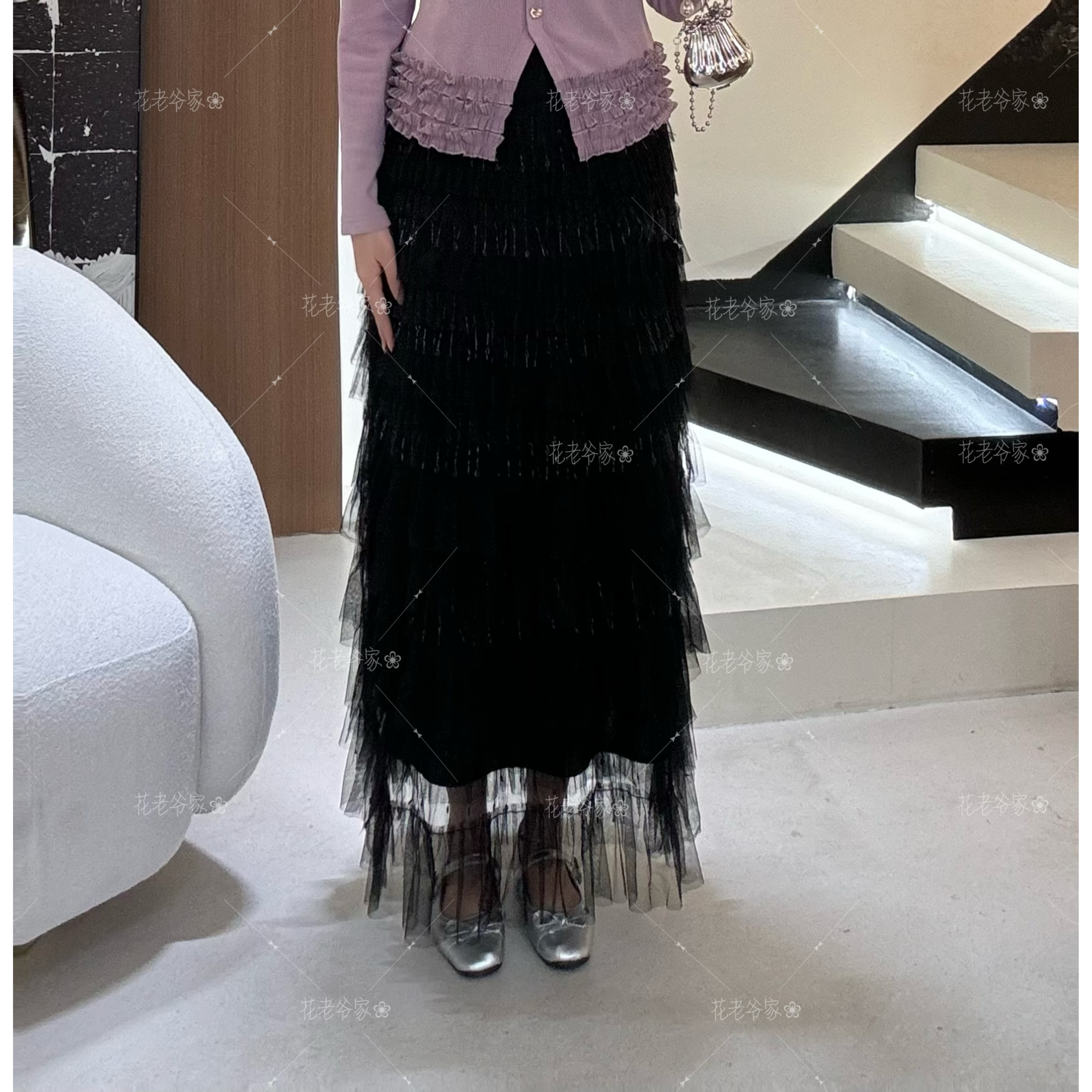 【仅半身裙】花老爷微胖大码女装重工千层蕾丝半身裙HLY3317