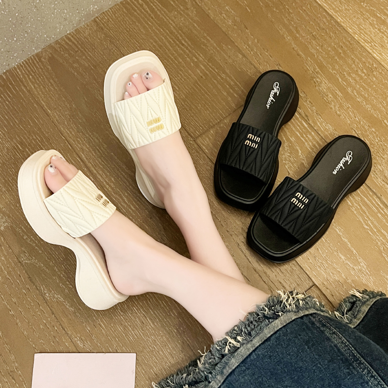 2025夏季新款时尚外穿厚底888-1折皱女凉拖鞋网红凉鞋休闲百搭2