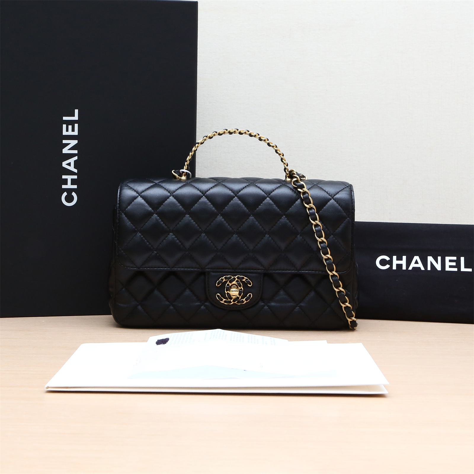 95新 Chanel/香奈儿 【双双】24C手柄口盖包 23.5cm 芯片水钻手柄