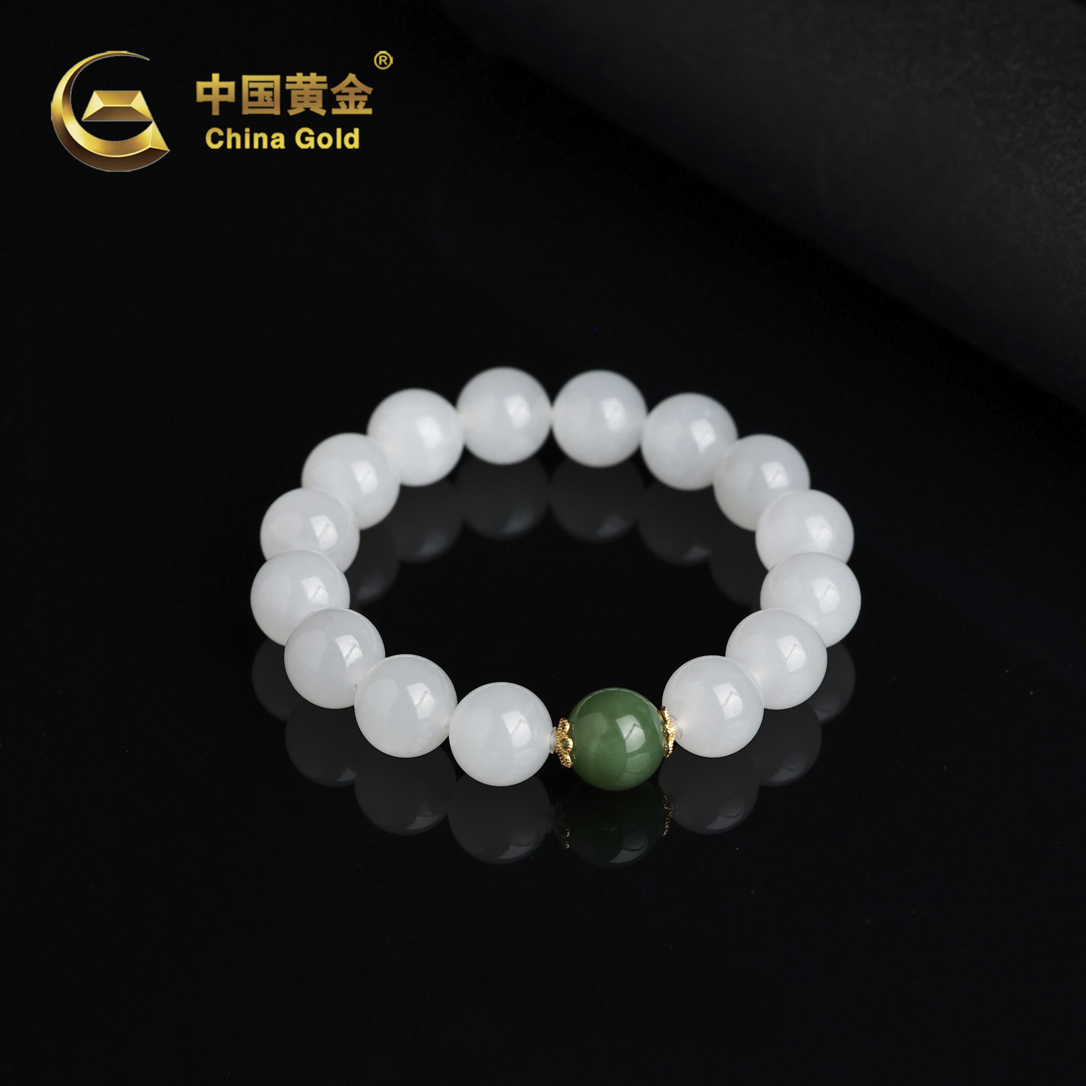 【中国黄金】叙纯 | 和田玉*手串*S925银镶嵌-S3719-格