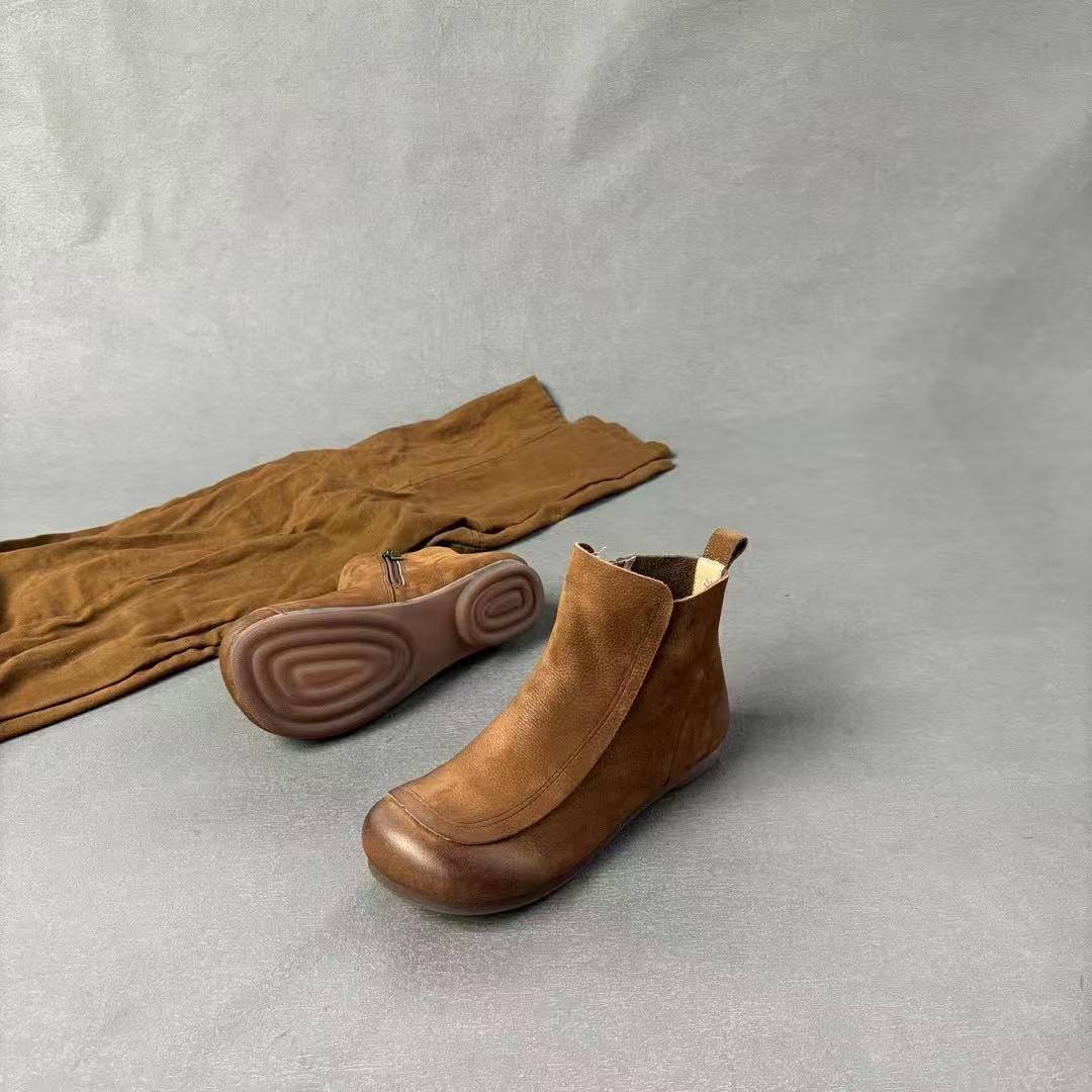 春季休闲牛皮平底短靴