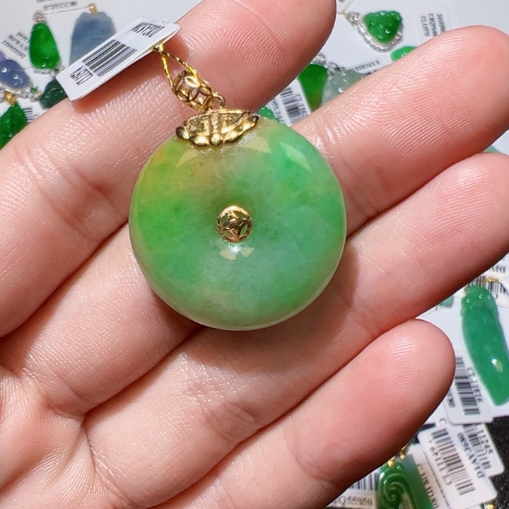 翡翠18K金镶嵌挂件翡翠