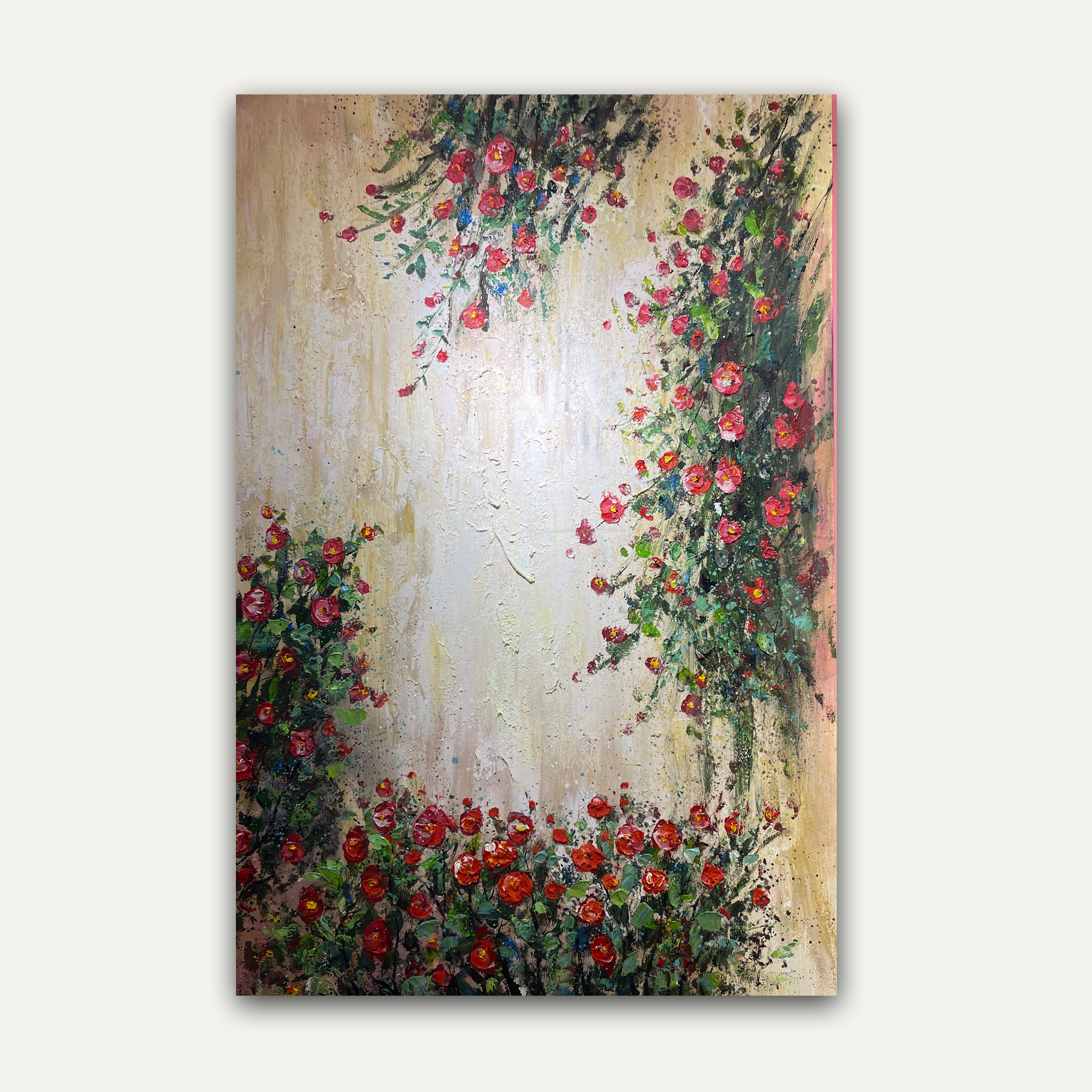 【蔷薇】120*180客厅沙发背景玄关风高级感肌理纯手绘油画装饰画