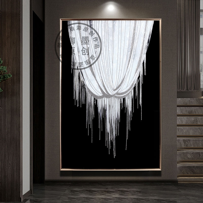 现代轻奢手绘珐琅彩装饰画一帘幽梦高级餐厅客厅玄关挂画入户
