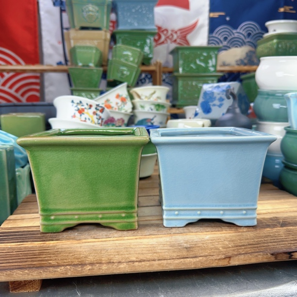 12×9.5cm石湾冰裂四方盆大号高角盆景盆创意中式绿植专用