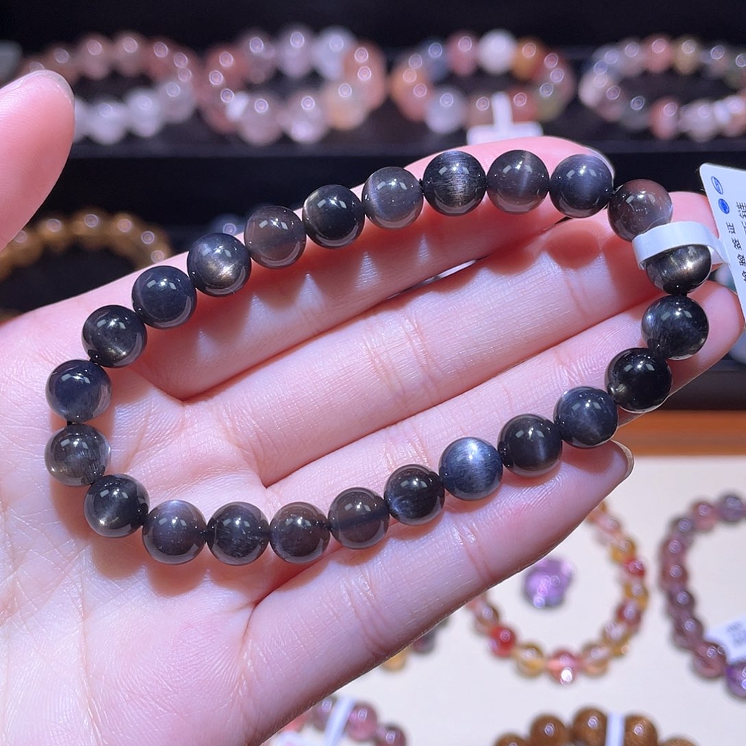 日光石手链未镶嵌黑骨干手链，晶体通透8