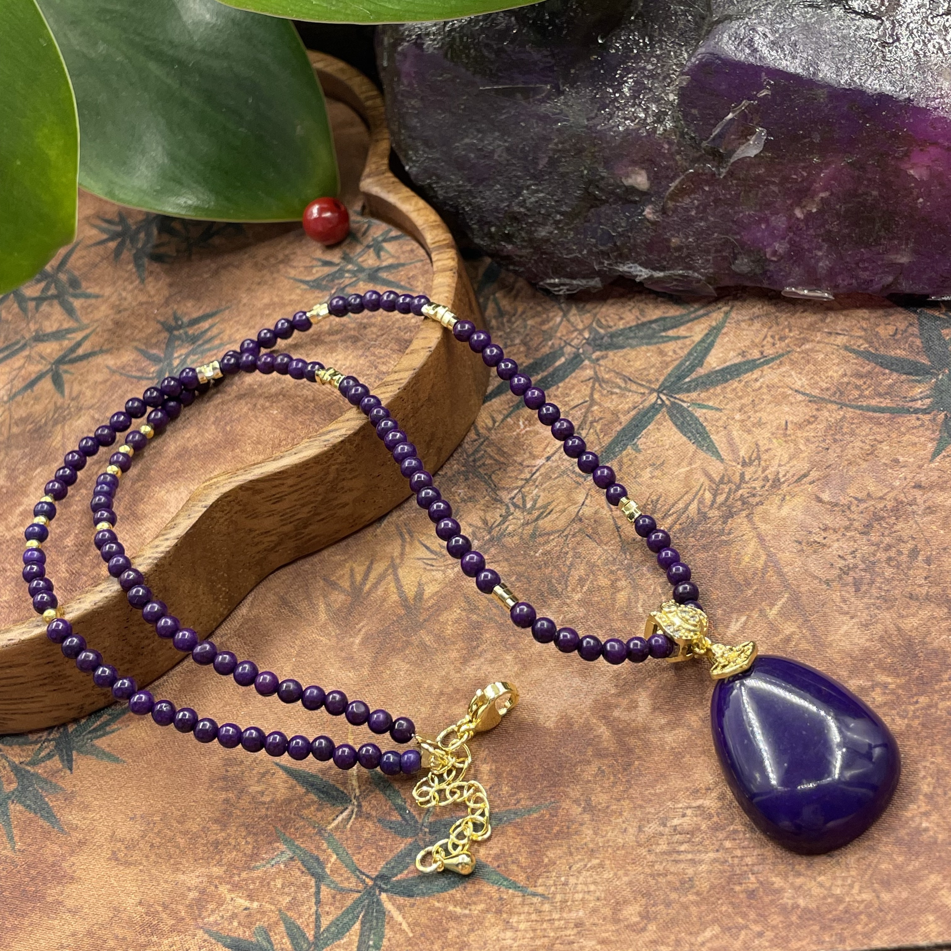 含辰砂工艺品【繁花珠宝甄选】含辰砂工艺品丝绒皇家紫毛衣链HX172