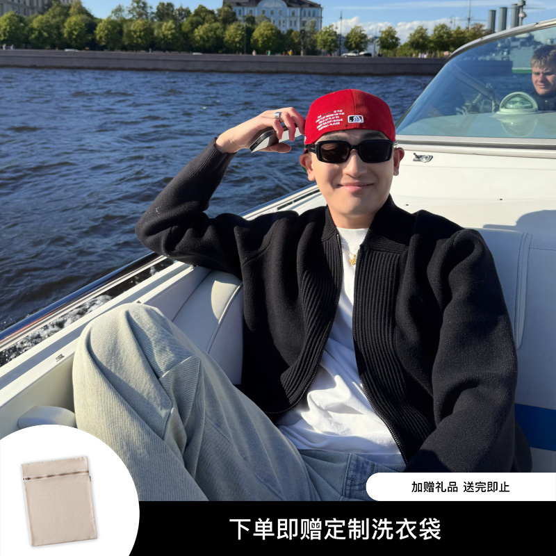 SANBAI 叁佰【重磅针织开衫】7针芝麻点慵懒松弛纯色开衫毛衣