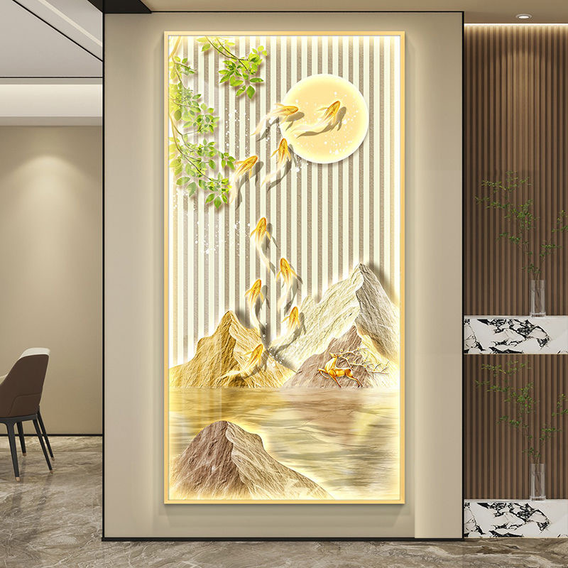 背靠金山玄关装饰画入户正对门壁画走廊过道装饰画简约大气山水画