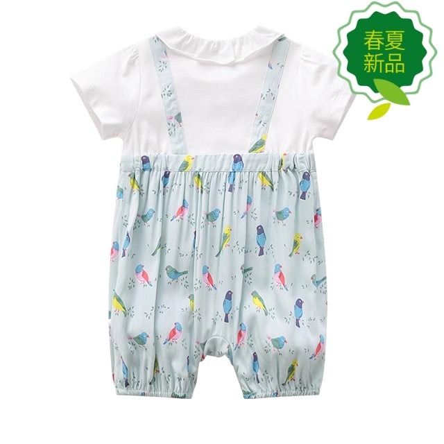 拉比新款夏季婴儿连体衣 肩开短袖连体衣 宝宝短袖全开连体