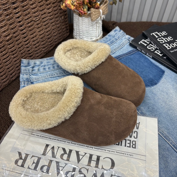 小雨家【韩版】秋冬新款加厚保暖时尚洋气纯色包头保暖勃肯半拖