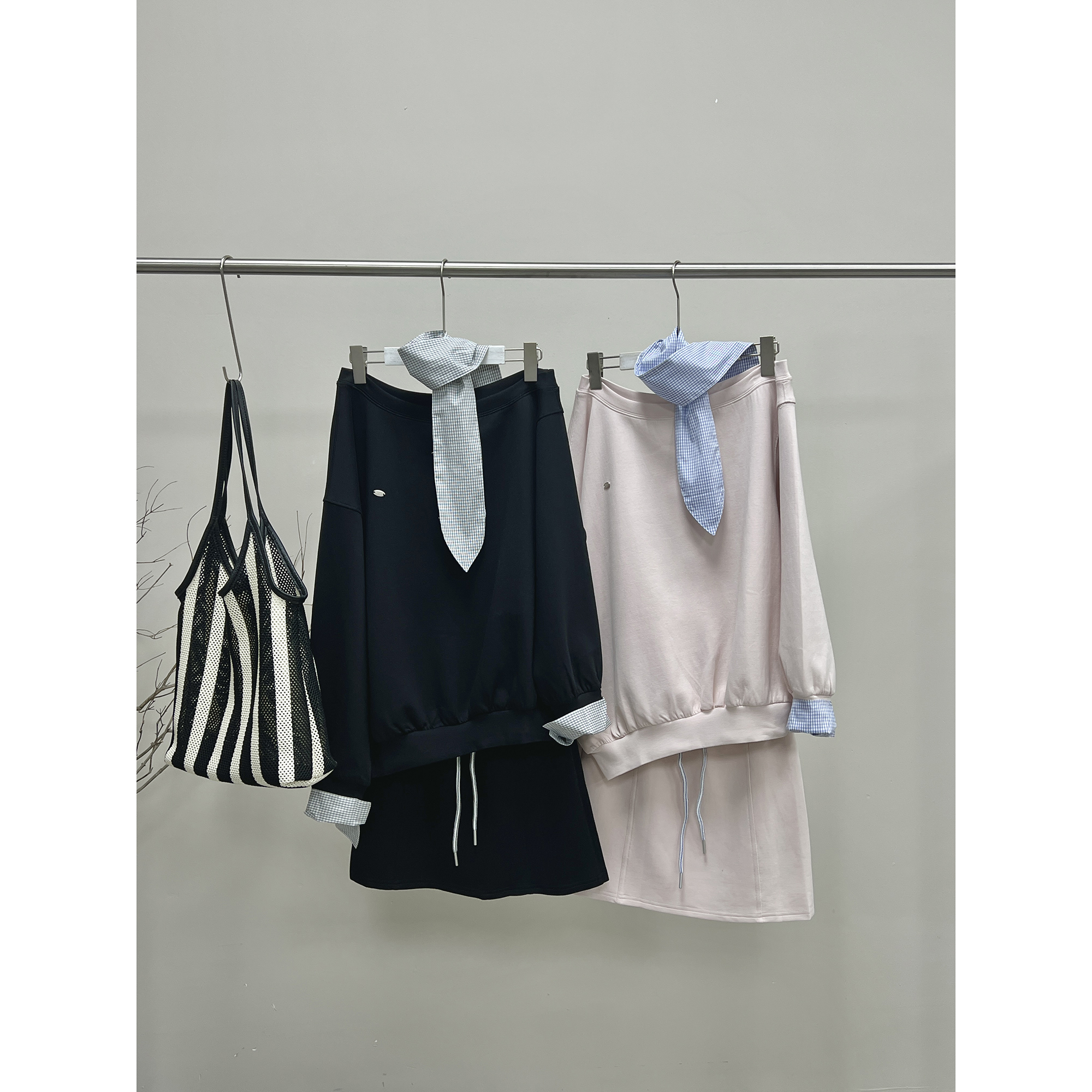 斜肩卫衣半身裙两件套86301