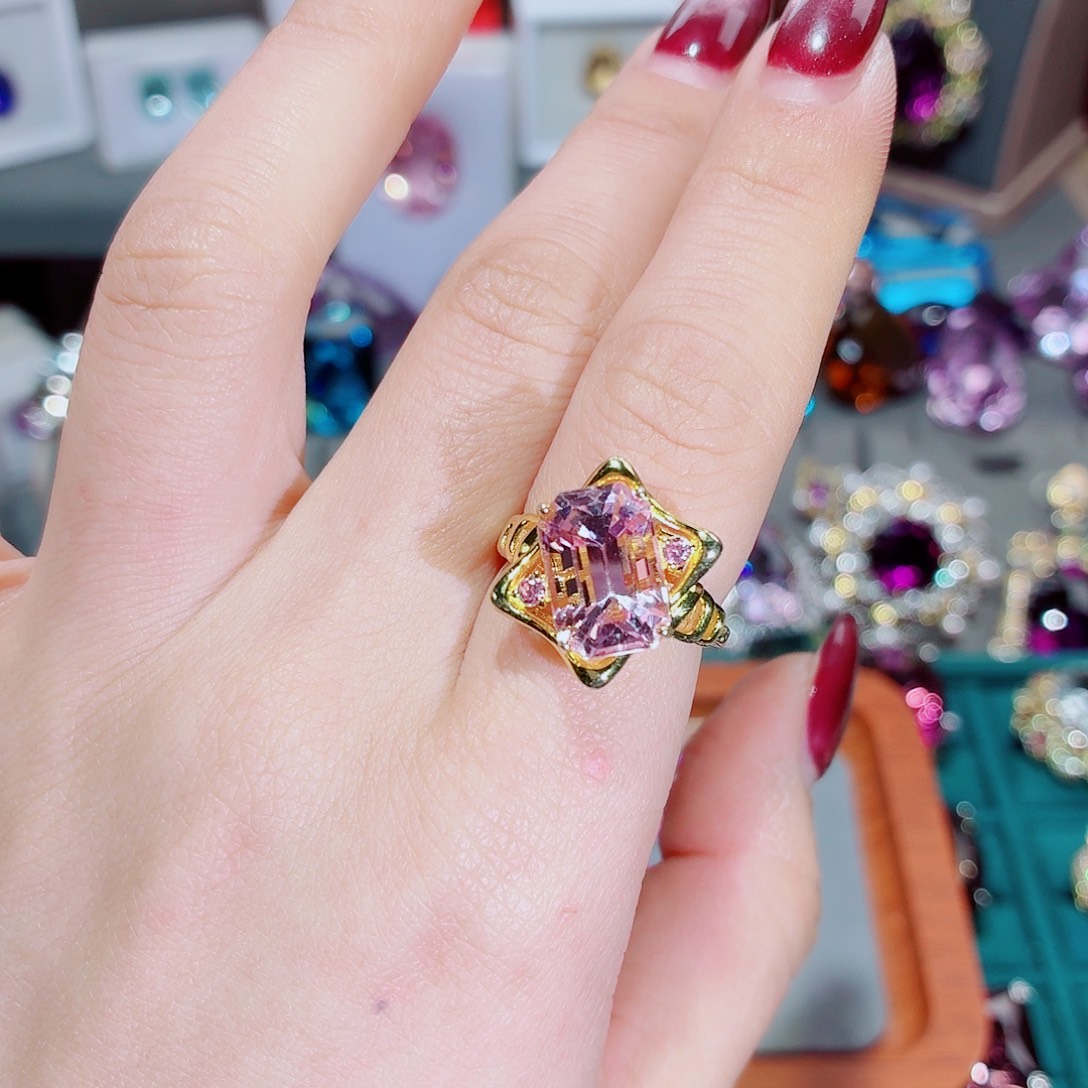 戒指锂辉石银S925镶嵌戒指