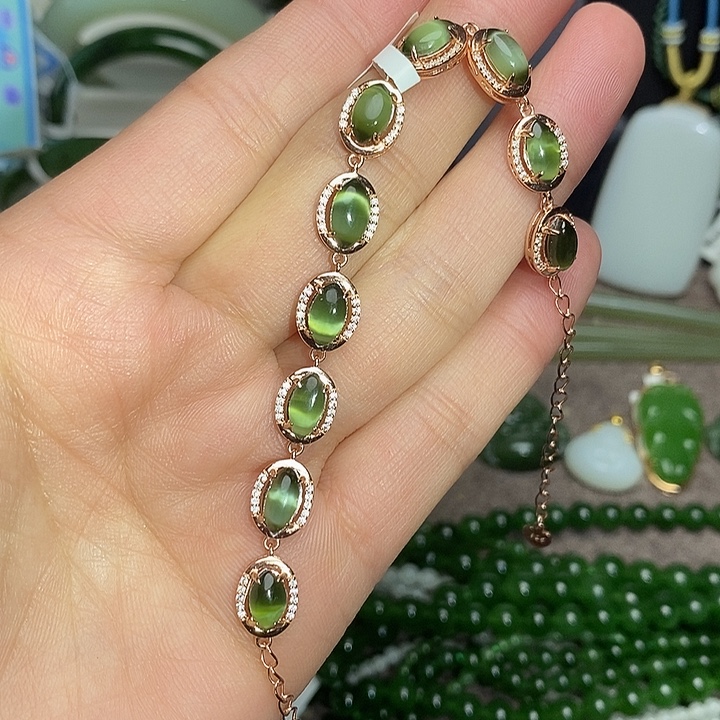 和田玉银S925镶嵌手链