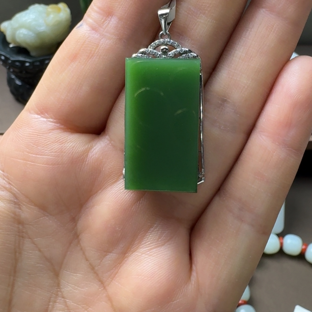 和田玉银S925镶嵌吊坠(不含链)