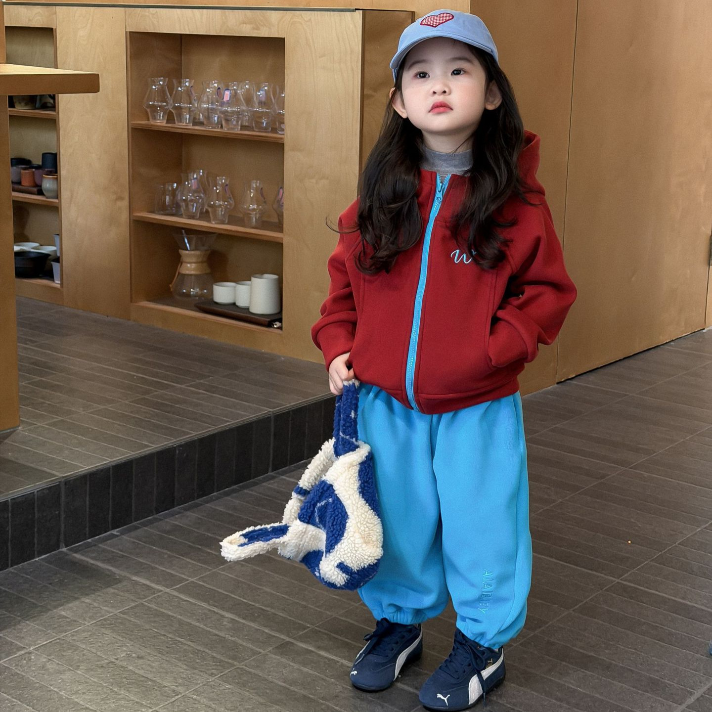 Bmy2025wt 女童2025冬季新款韩版加绒字母连帽外套洋气卫裤套装