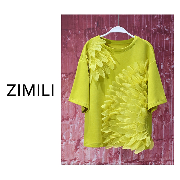 【子秋女装】2025设计师欧版橄榄黄绿拼贴休闲圆领T恤8075