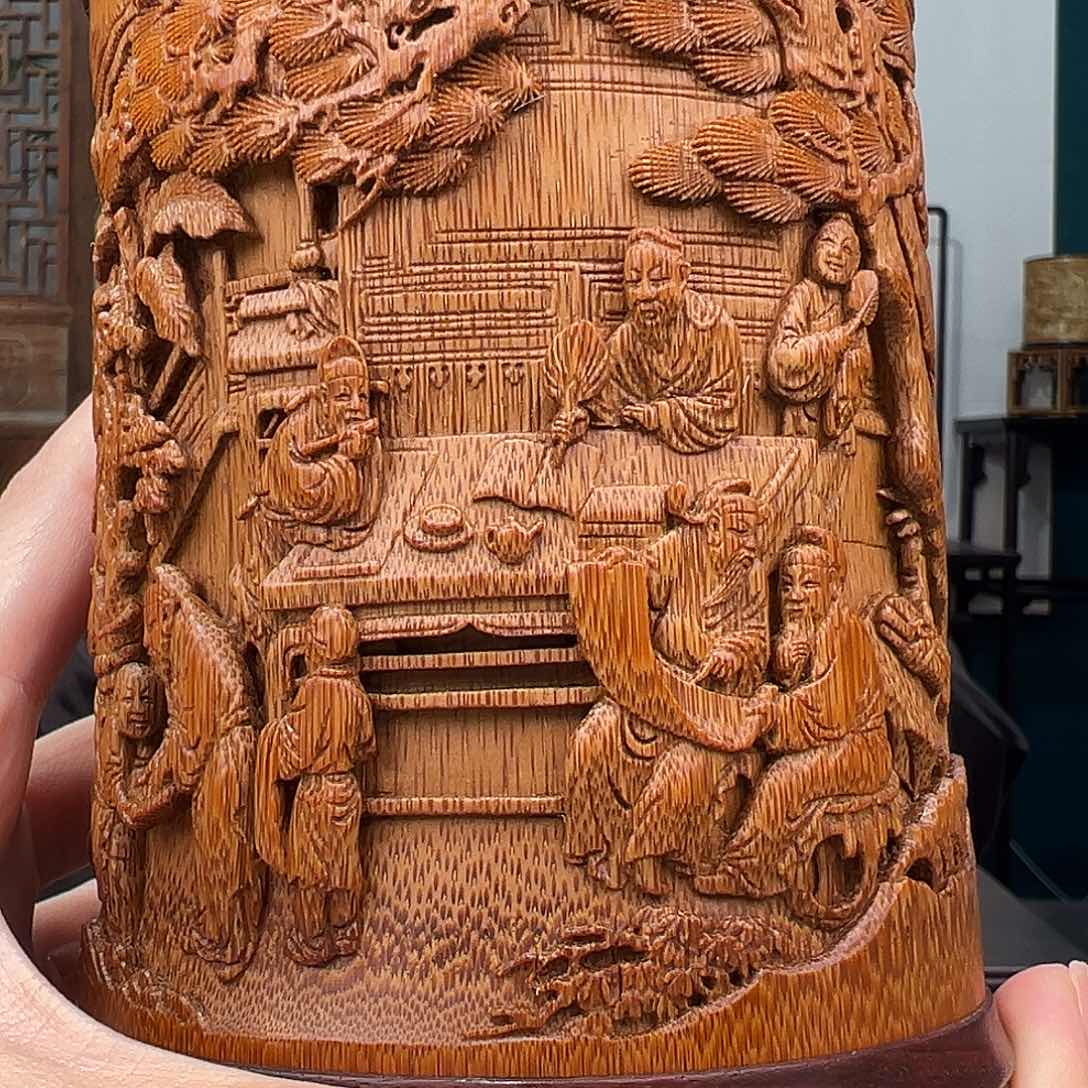 竹枫*竹雕亭阁试墨茶叶罐